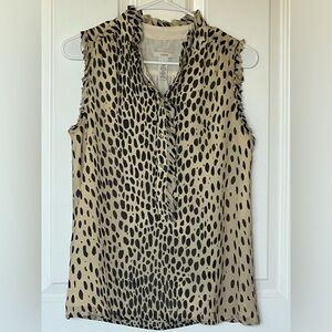 J Crew Women 4 Silk Cheetah Ruffle Button Down Tank Top Chiffon Animal